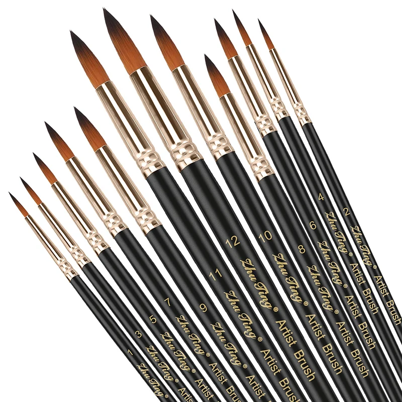 12pcs Paint Brushes Set Professional Paint Brush Round Pointed Tip Nylon Hair Acrylic Brush for Acrylic Watercolor Oil Painting