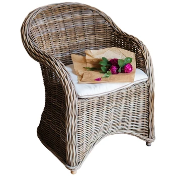 Ancient Hand-Woven Rattan Chair Dining Chair Armrest Seat Natural Agate Rattan Outdoor Courtyard High-End Furniture