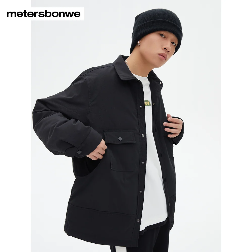 Metersbonwe Men's Lapel Shirt Down Jacket Casual 80%Duck Down Thick Solid Color Down Warm Wear Comfortable Male Winter Down Coat
