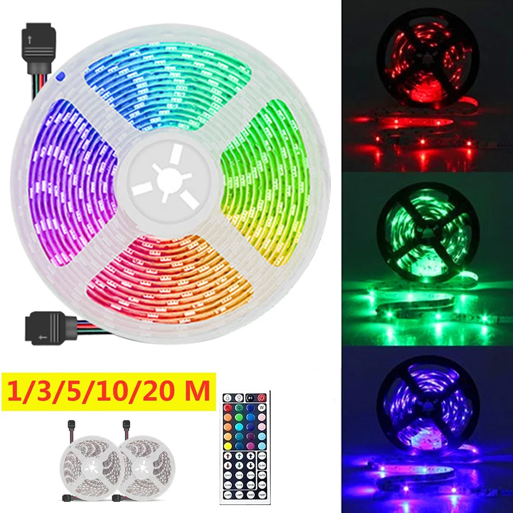 

5/10/20M RGB Strip LED IP33 SMD3528 Strip Lamp LED Fleksibel Pita Cahaya Garis DC 12V RGB Dioda Pita IR Pengendali Adaptor