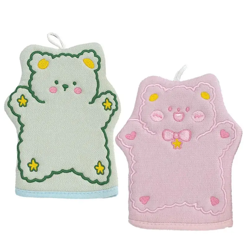 

Перчатки с мультяшным медведем для ванны, отшелушивающее средство для удаления омертвевшей кожи, мягкие двусторонние перчатки-скраб для массажа тела, губчатые перчатки для мытья кожи