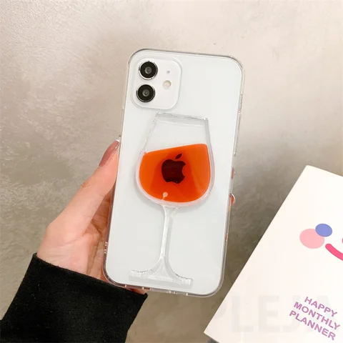 Забавный 3D чехол с жидким стеклом красного вина для телефона iPhone 14 12 11 13 Pro Max 7 8 Plus X XS Max XR SE, милый прозрачный чехол с блестящими губами