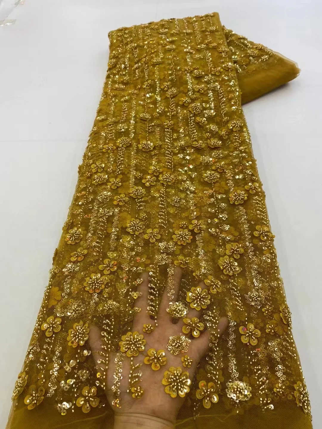 

African Sequins Beaded Lace Fabric 2023 High Quality Lace Material French Nigerian Wedding Lace Fabrics For Party Dress PL310-4