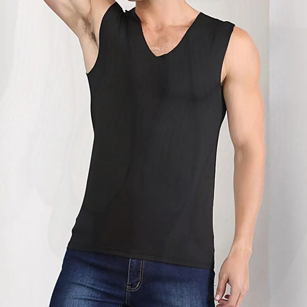 

Great Male Vest Casual solid color Breathable Fitness Sleeveless Summer Tank Top Men Vest V-Neck