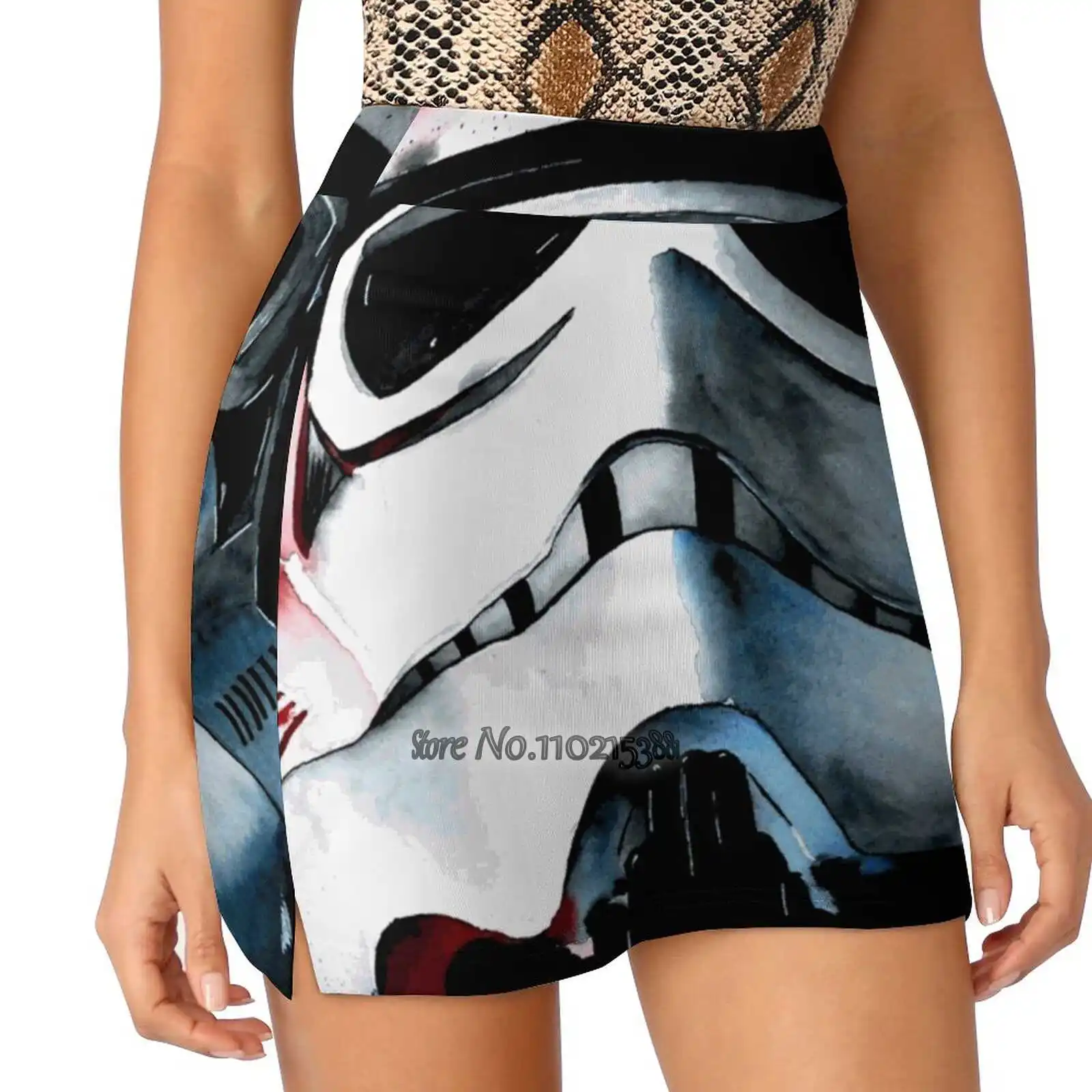 

Trooper Space Watercolor Colorfull Art Tennis Golf Skirt Sexy A-Line Harajuku Shorts Skirt With Phone Pockets Skort Trooper