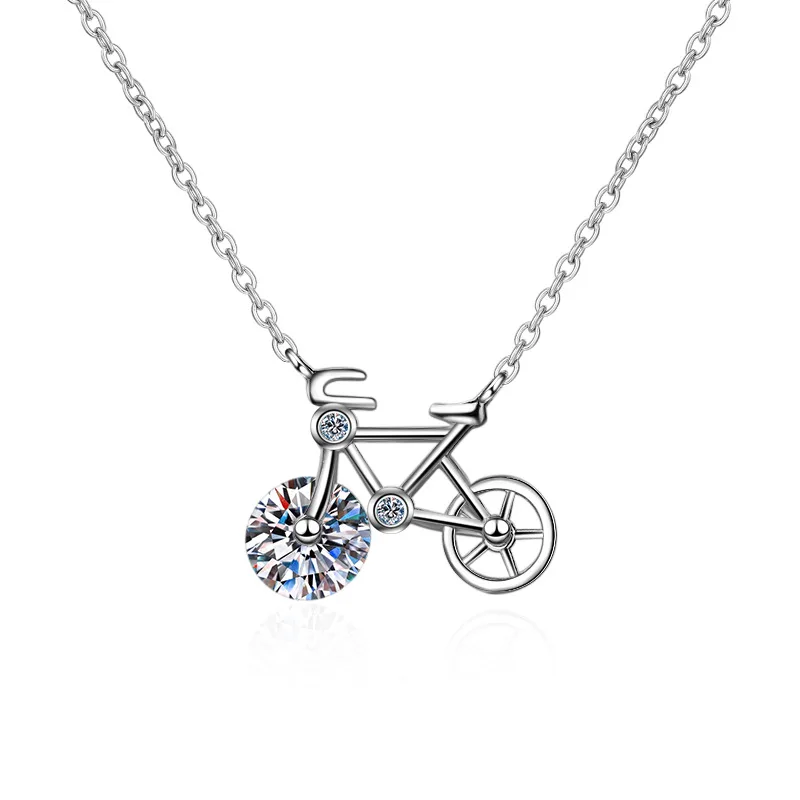 

S925 sterling silver moissanite necklace women's simple cute bicycle necklace