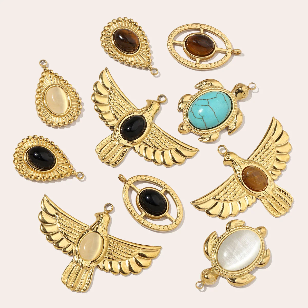 3 шт./лот французский орел натуральный камень нержавеющая сталь подвески сделай