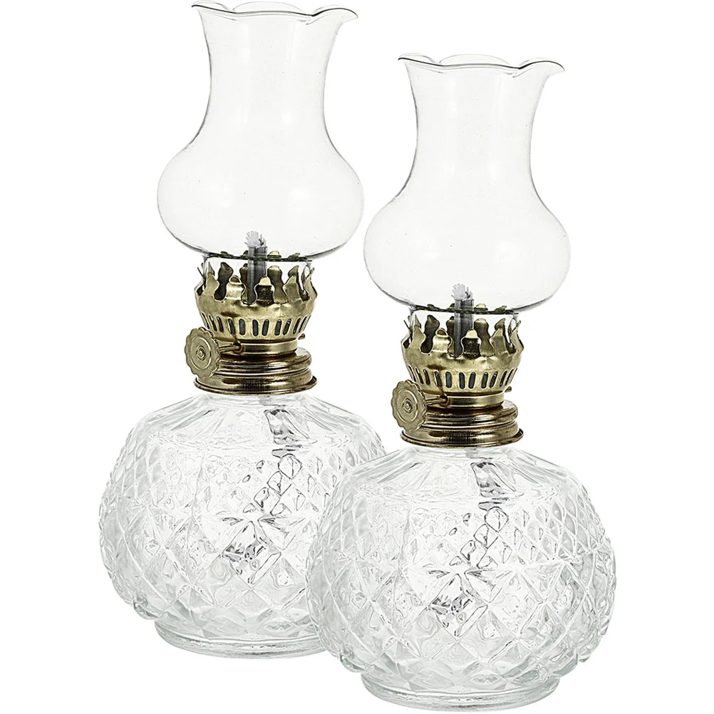 

2 Pcs Glass Table Lamps Wedding Kerosene Lamp Home Oil Light Vintage Style Lantern Desktop Glass Indoor