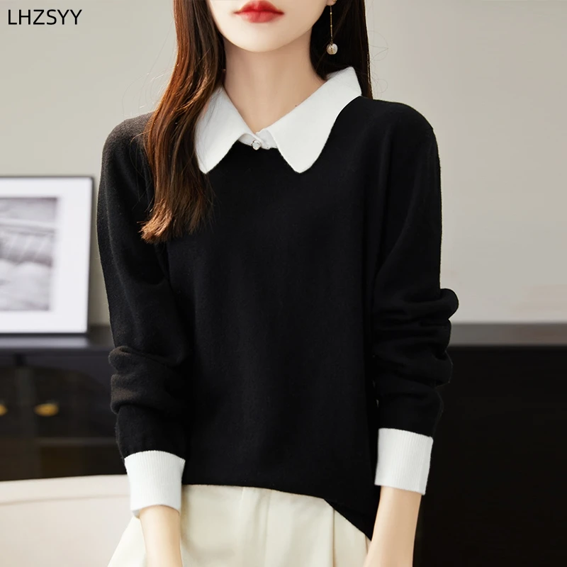 LHZSYY Весенняя Новинка 100% женская имитация кукольного воротника пуловеры из двух