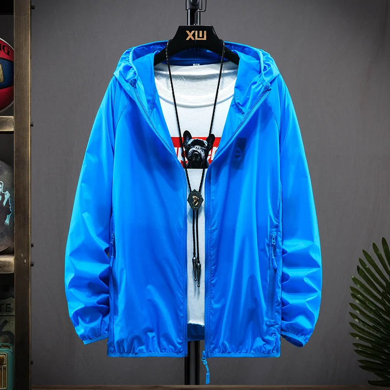 

#7071 Summer Jackets Unisex Solid Color Hooded Coat Plus Size 7XL Sunscreen Jacket Men Thin Zipper