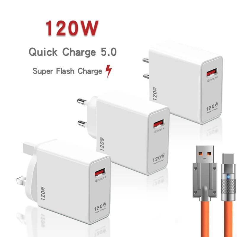 

120W Fast Charging Adapter For Xiaomi Civi 12S Ultra 12 Lite Redmi Note 11 9 Pro K50 POCO C40 Huawei Samsung Oneplus USB Charger