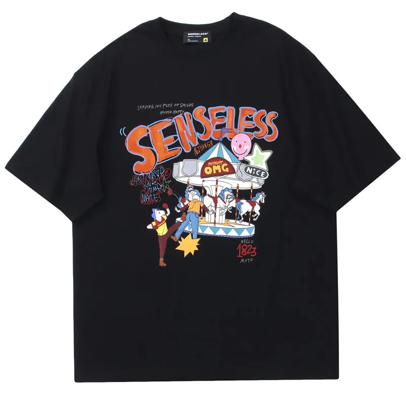 

Мужская футболка большого размера в стиле хип-хоп, уличная футболка с буквенным принтом карусели Harajuku, футболки с короткими рукавами, модны...