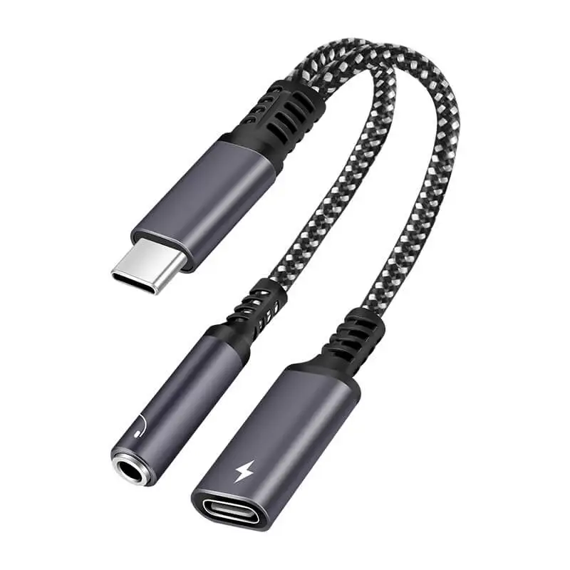USB Type C To 3.5mm Audio + PD Fast Charging Braided Cables Adapter Headphone Converter Digital For Huawei Black Red Gray images - 6
