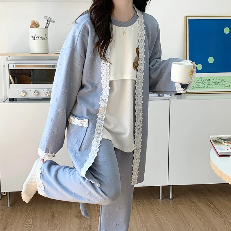 

3pcs Sets Autumn Winter Thick Cotton Maternity Nursing Sleepwear Sets Breastfeeding Pajamas for Pregnant Women Pregnancy Home