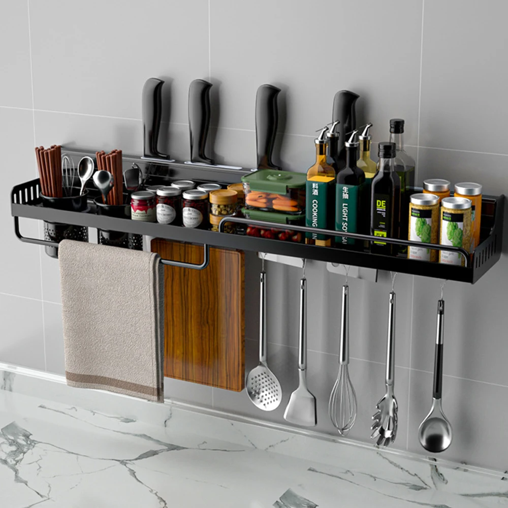 

Кухонная стойка без перфорации, настенный многофункциональный держатель для приправ, бутылок, палочек и ножей, бытовая настенная стойка дл...