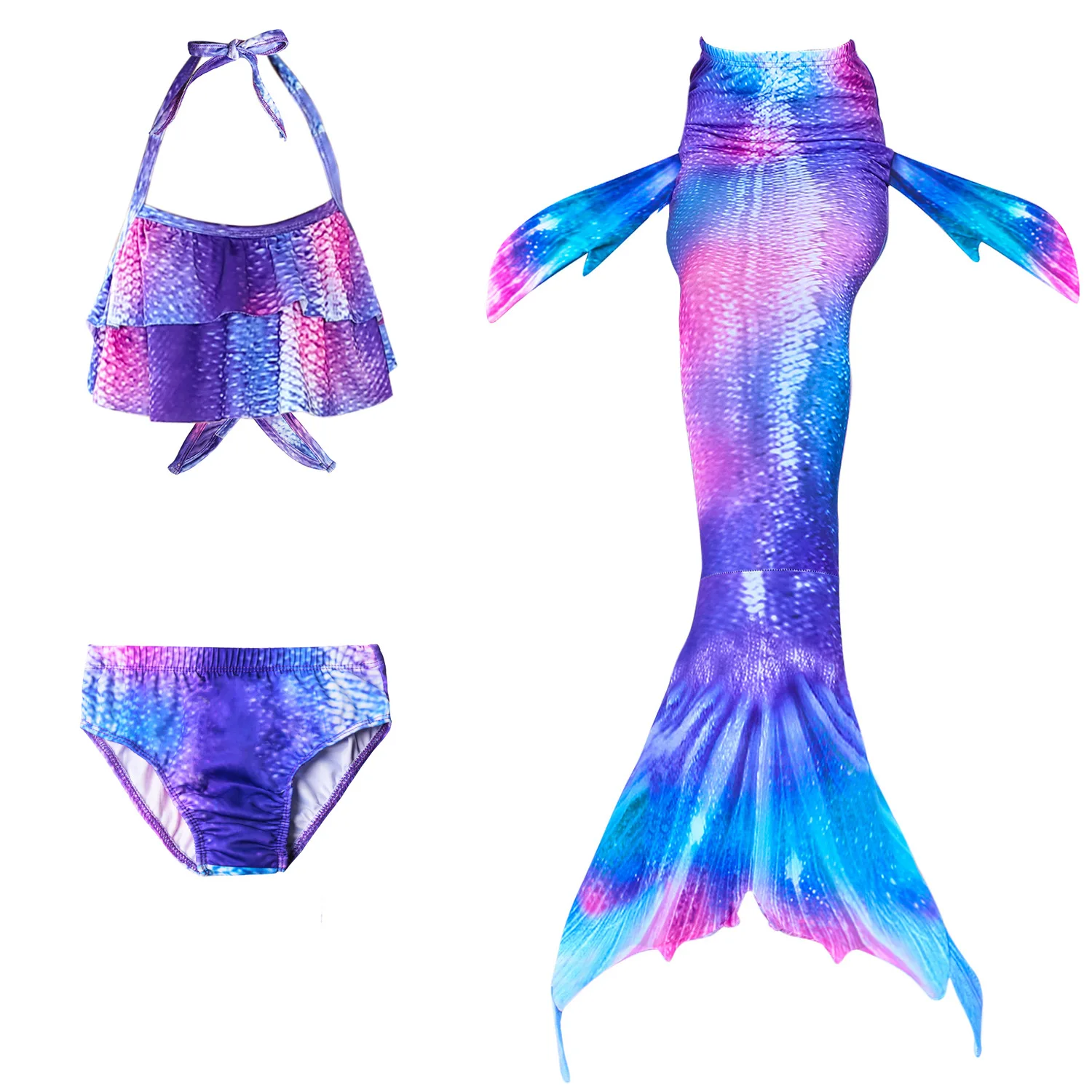 

3Pcs Girl Swimsuit Mermaid Tails for Kids Child Swimming Swimmable Costume Bikini Set Little Girl Birthday Gift 6 Years 12 Years