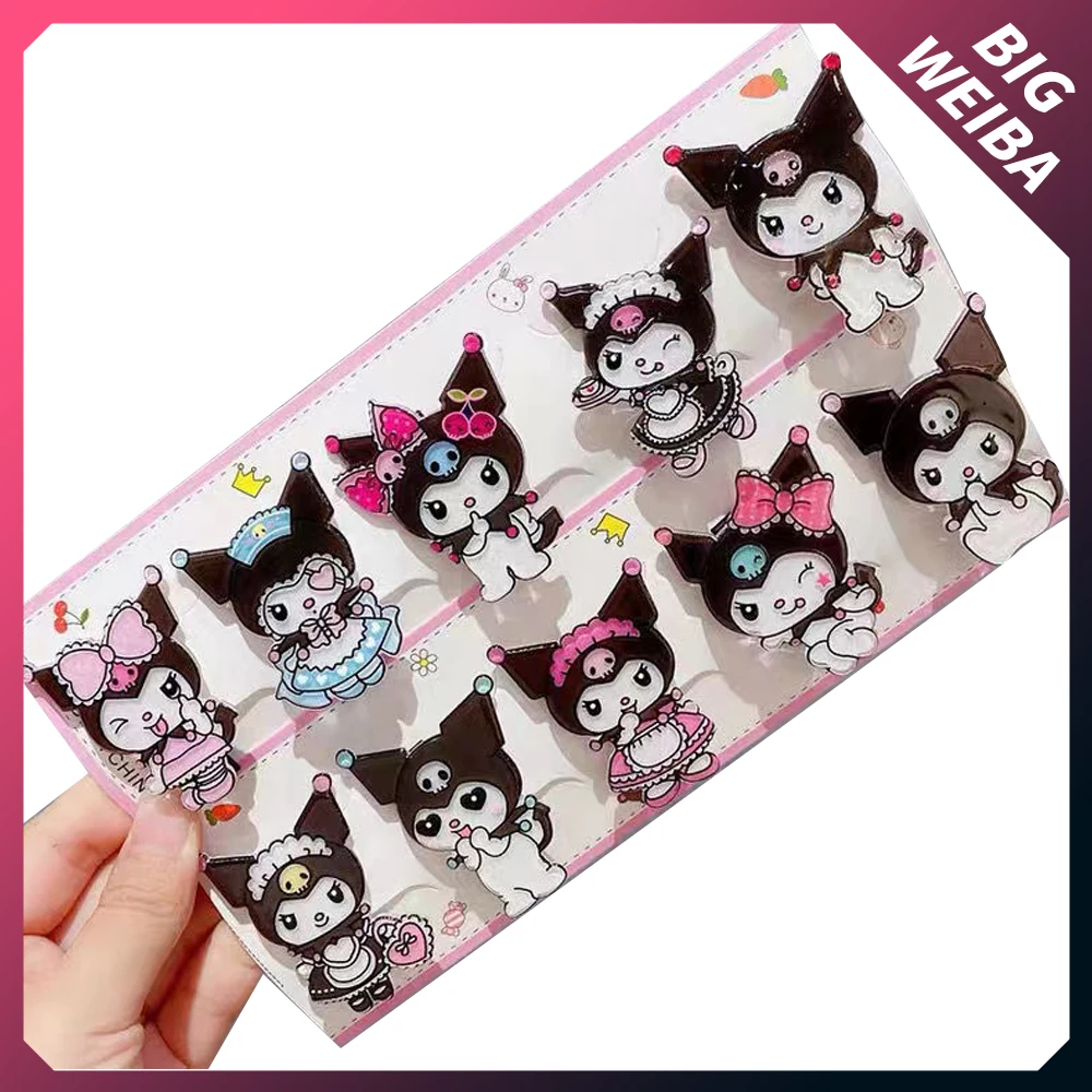 

10 шт./набор кавайные акриловые Мультяшные клипсы Hellokittys Mymelody Kuromi Cinnamorol детские милые блестящие аксессуары для волос