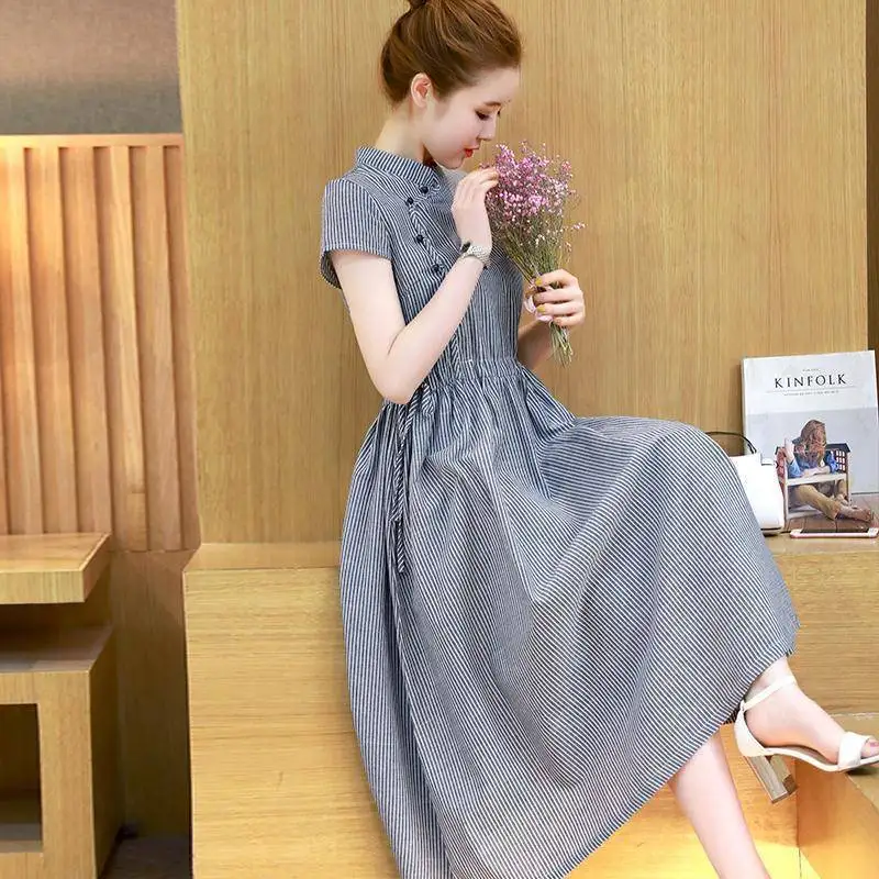 

Платье-Ципао из хлопка и льна, в улучшенном этническом стиле