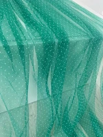 1 yard green tulle lace fabric with polka dots flocked tiny point gauze for haute couturebridalpinkred