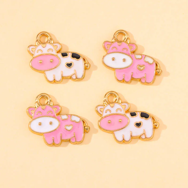 20 шт. милый мультяшный эмалированный розовый молочный корова животное