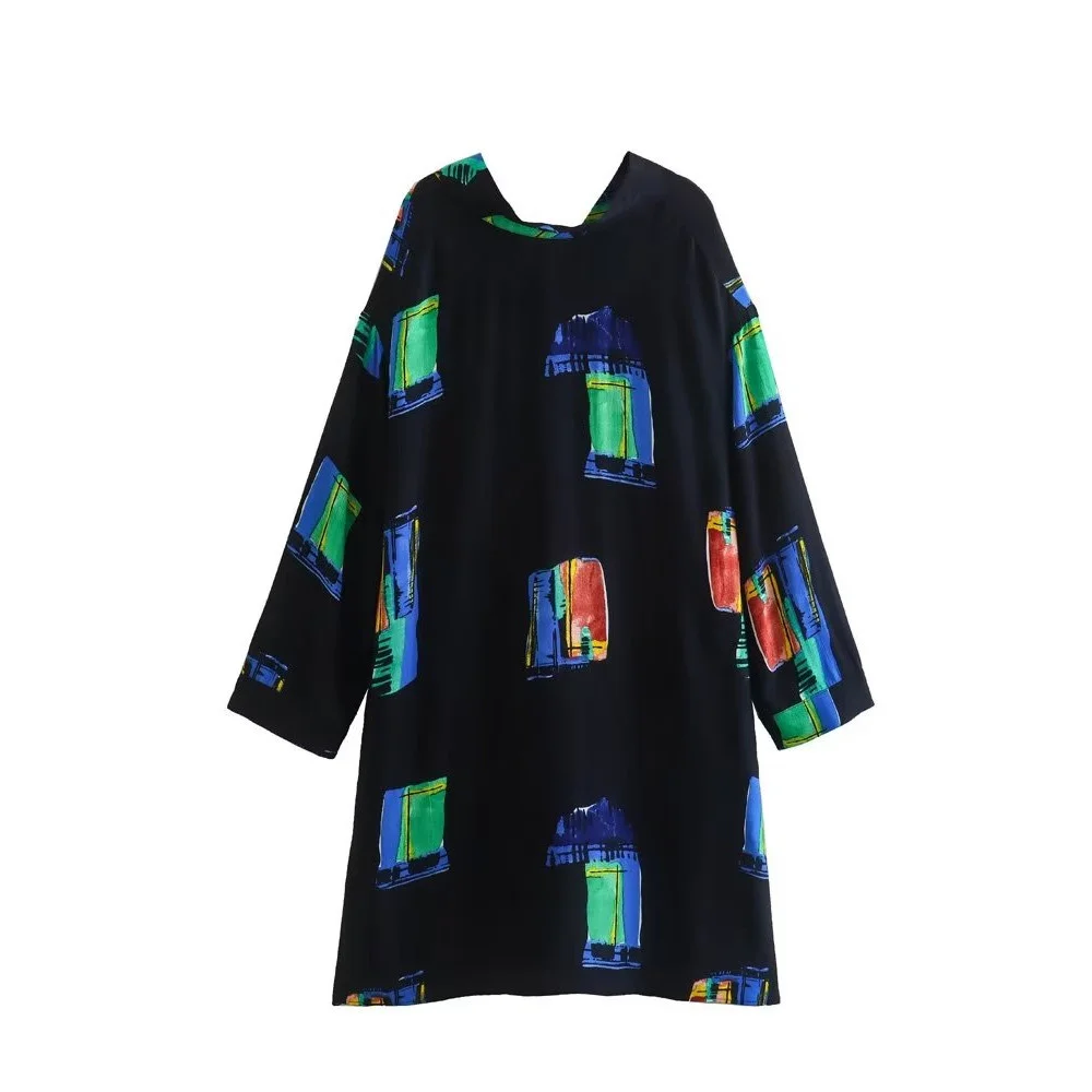

Весенняя Новинка 2023, женская одежда UNIZERA, свободное короткое платье контрастных цветов в стиле ретро с длинными рукавами и принтом, 5216268