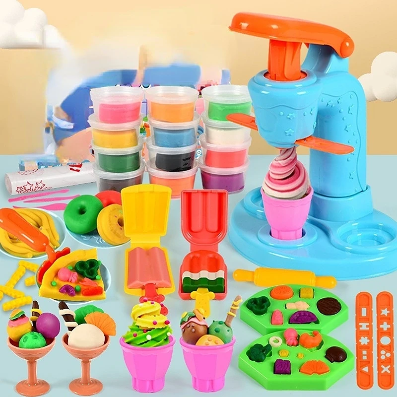 

Creative Kids Clay Toy Plasticine Tool Set Hamburger Noodle Ice Cream Machine DIY Made Mold Family Game Toys Kit Play Doh