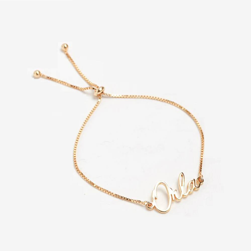 

Custom Name Adjustable Bracelet Personalized Anti Allergy Stainless Steel Box Chain Bracelets For Female Girl Birthday Gift