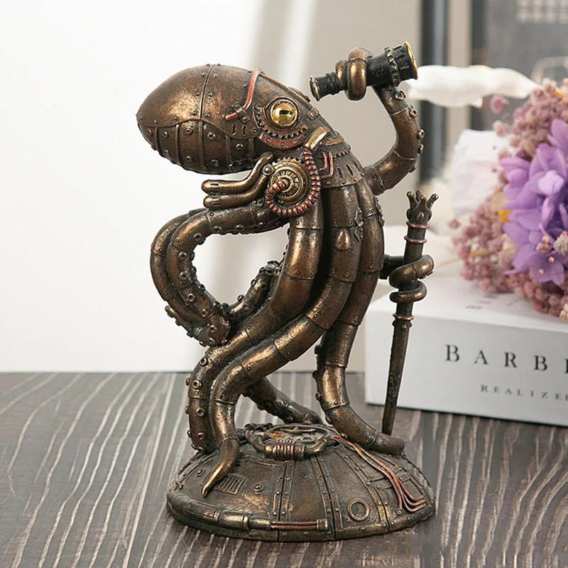 

Novel Resin Steampunk Metal Mechanical Traveler Octopus Figurine Interior Giant Kraken Marauder Home Living Room Decoration