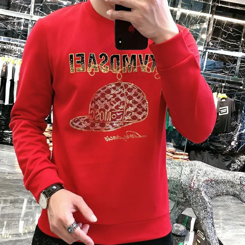 

Весна 2023, свитшот с принтом алфавита стразы, модный мужской свитшот с принтом, уличная одежда, мужская одежда