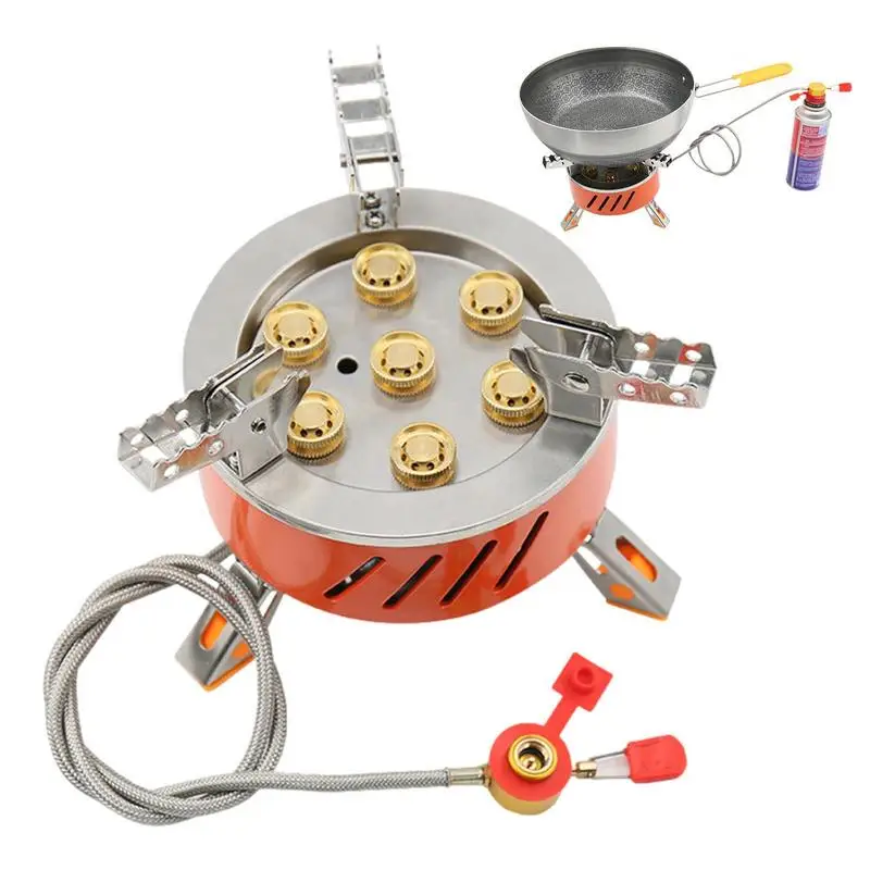 Backpacking Stove Heavy Duty Camp Stove With 7 Fire Nozzles Collapsible Portable Stove Cooking Burner For Outdoor Backpacking