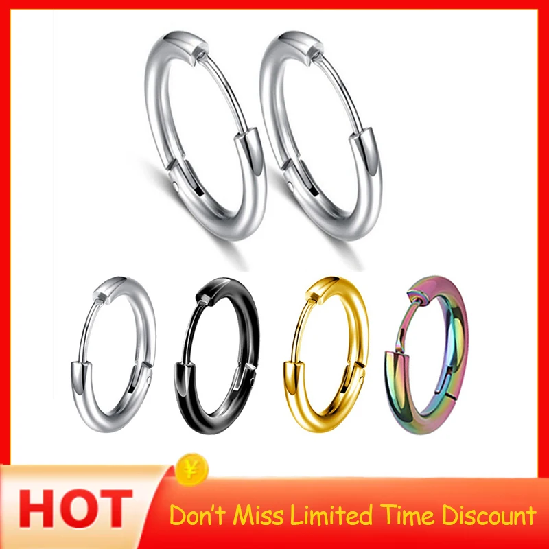 

1 pair Women/Man Stainless Steel Small Hoop Earring Piercing Ear Cartilage Tragus Simple Thin Circle Anti-allergic Ear Buckle