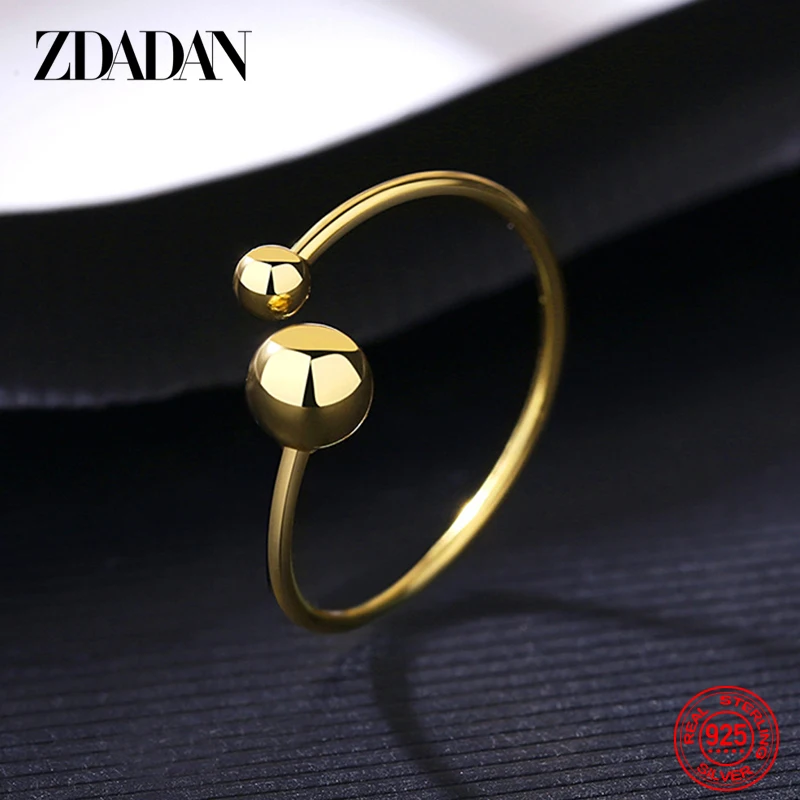 

ZDADAN 925 Sterling Silver 18K Gold Double Bead Rings For Women Fashion Jewelry