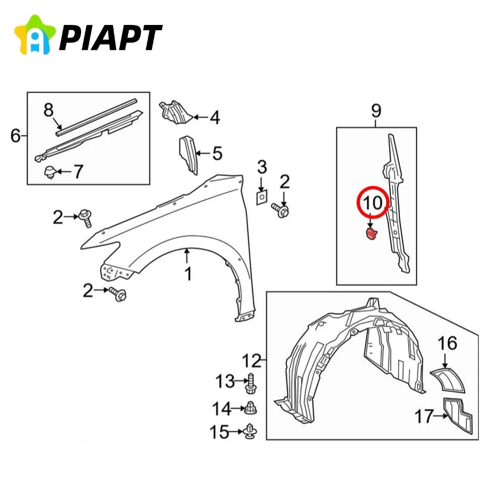 20шт OE #   53857-47011 Зажим для фиксатора переднего крыла для Toyota 4Runner C-HR RAV4 Yaris Lexus CT ES GS GX — LC NX RC RX 2006-On (art.: 3920d072c72ea) - 3920d072c72ea