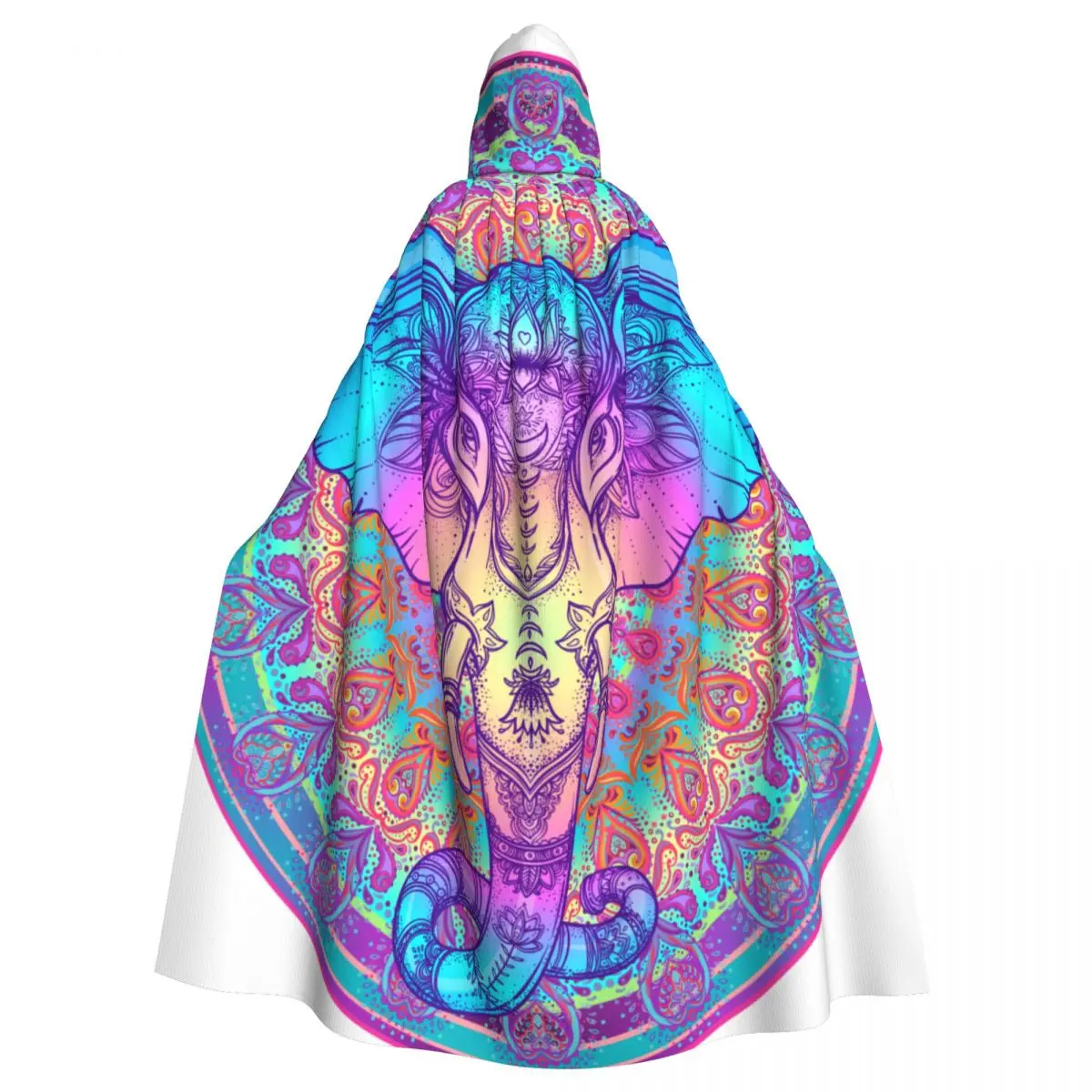 

Elephant Over Mandala Hooded Cloak Polyester Unisex Witch Cape Costume Accessory