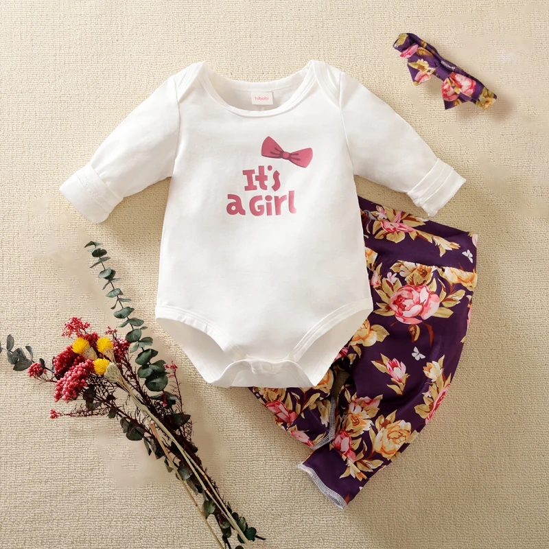 

Hibobi Design Baby Girl Newborn Clothes Letter Flower Pattern Jumpsuit Rompers Cotton Long Sleeve Toddler Infant Clothing
