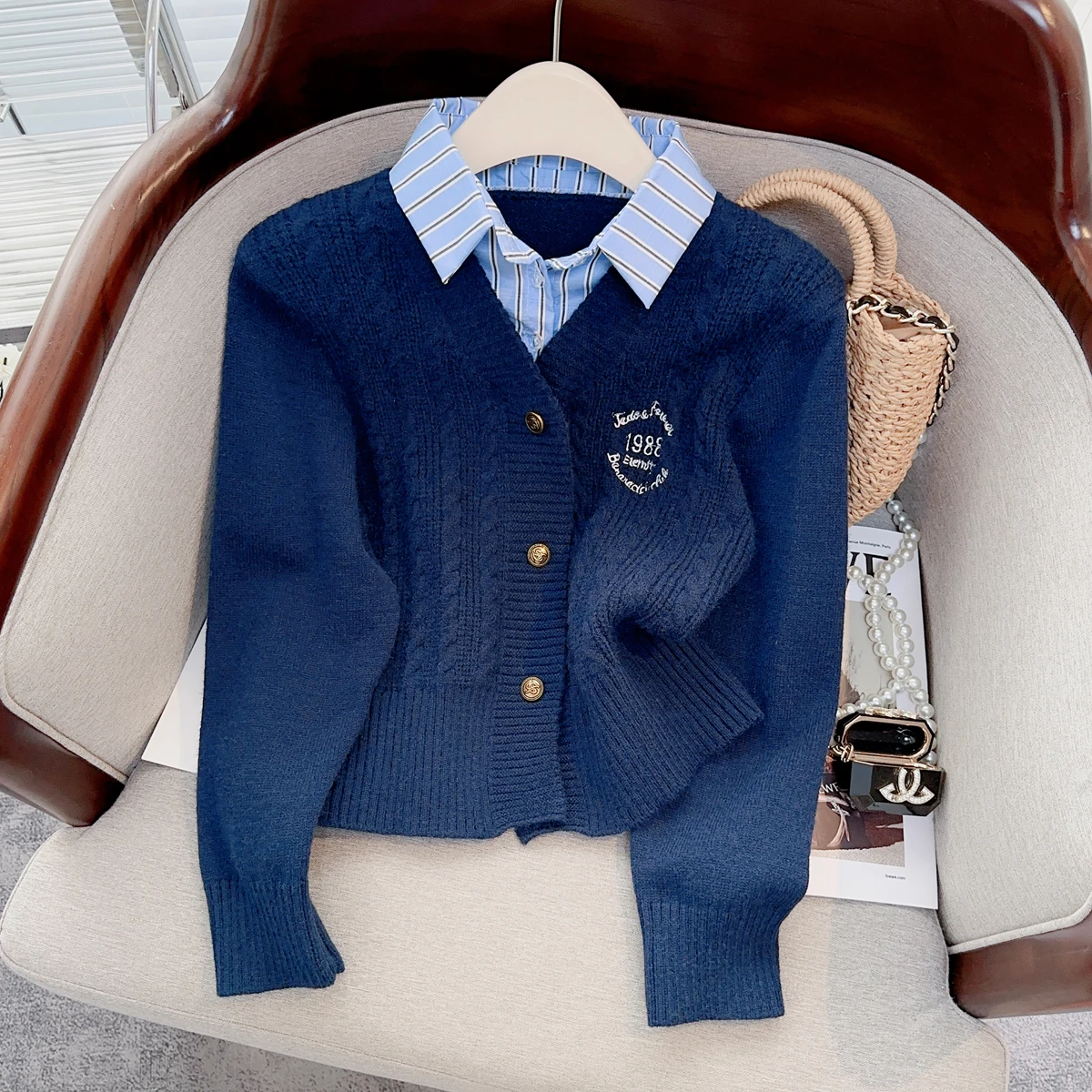 Женский свитер с длинным рукавом вязаный пуловер в стиле пэчворк винтажный