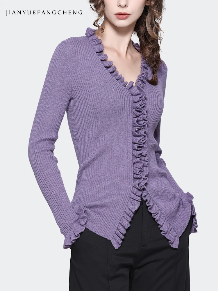 Женский облегающий шерстяной свитер с длинным рукавом и V-образным вырезом