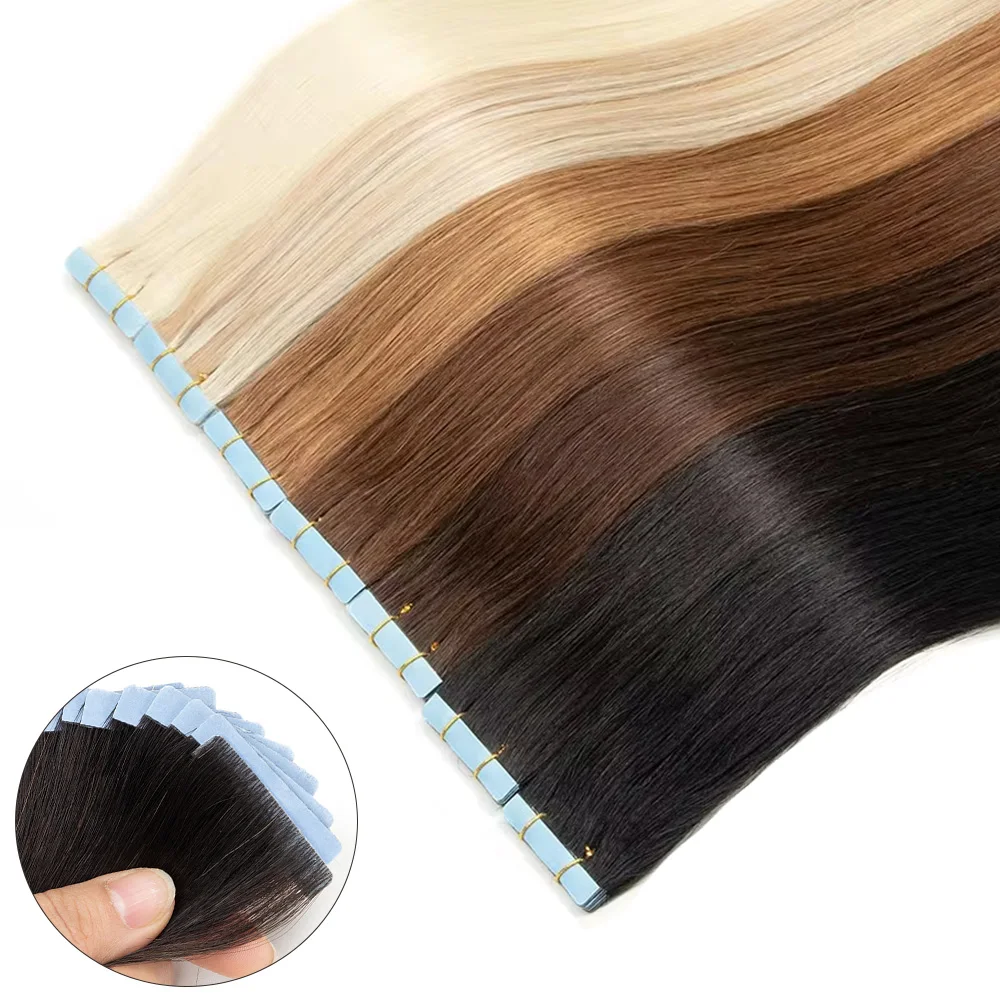 Бесшовная невидимая лента для наращивания волос человеческие волосы прямая