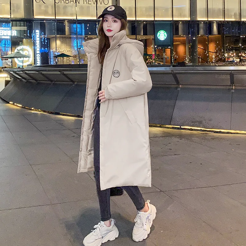 Thickened Straight Temperament Commuter Down Cotton-padded Jacket Zipper Women Loose Long Solid Color Hooded Winter 2023 New