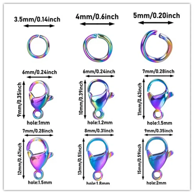 

10pcs/Lot Rainbow Color Jump Rings Charm Star Heart Cat Moon Lobster Clasp For Keychain Necklace Bracelet Earrings Make Material
