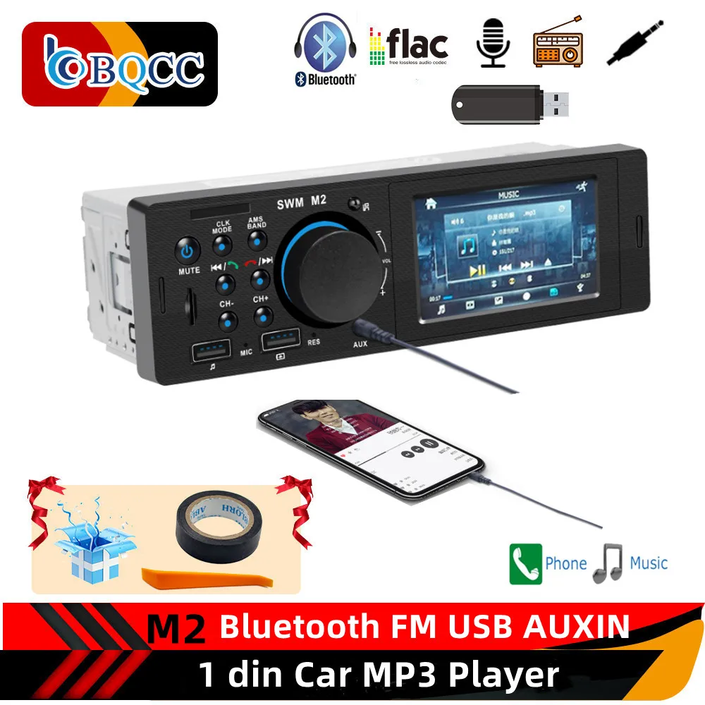 M2 Free Shipping12V Single 1Din Bluetooth Car Stereo Audio In-Dash FM Aux Input Receiver USB TF MP3 Radio Player Autoradio
