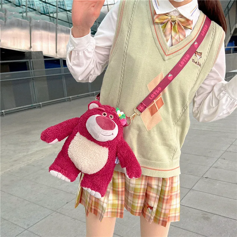 

Disney Genuine Pixar Toy Story Lotso Strawberry Bear Cartoon Plush Toy Kawaii Shoulder Bag Messenger Bag Cute Plush Doll Gift