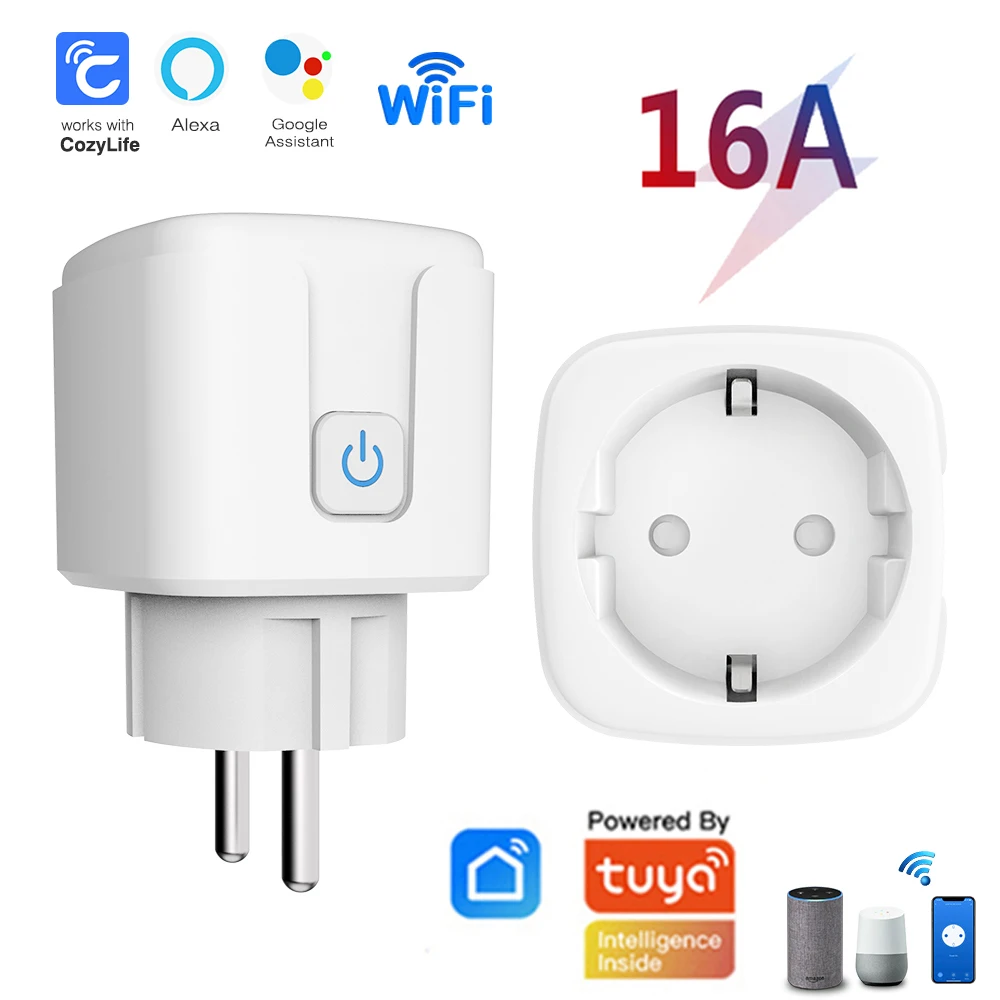 

16A EU Smart Wifi Power Plug with Power Monitor Smart Home Wifi Wireless Socket Outlet Works with Alexa Google Home Tuya App