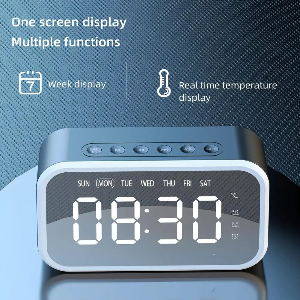 

Alarm Clock Multifunctional High Fidelity LED Mirror Screen Bluetooth-compatible5.0 Stereo Loudspeaker Alarm Clock for Bedroom