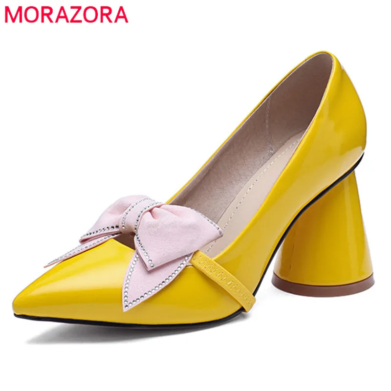 

MORAZORA 2021 solid colors women pumps bowknot slip on spring summer shoes lady pointed toe high heels dress wedding shoes woman