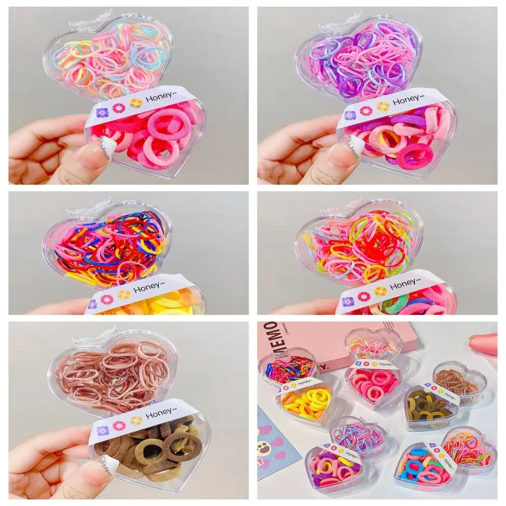 

Heart Box Packed Girls Cute Colorful Basic Hair Bands Children Pigtail Holder Hair Tie Rubber Bands Kids Lovely Hair Accessories