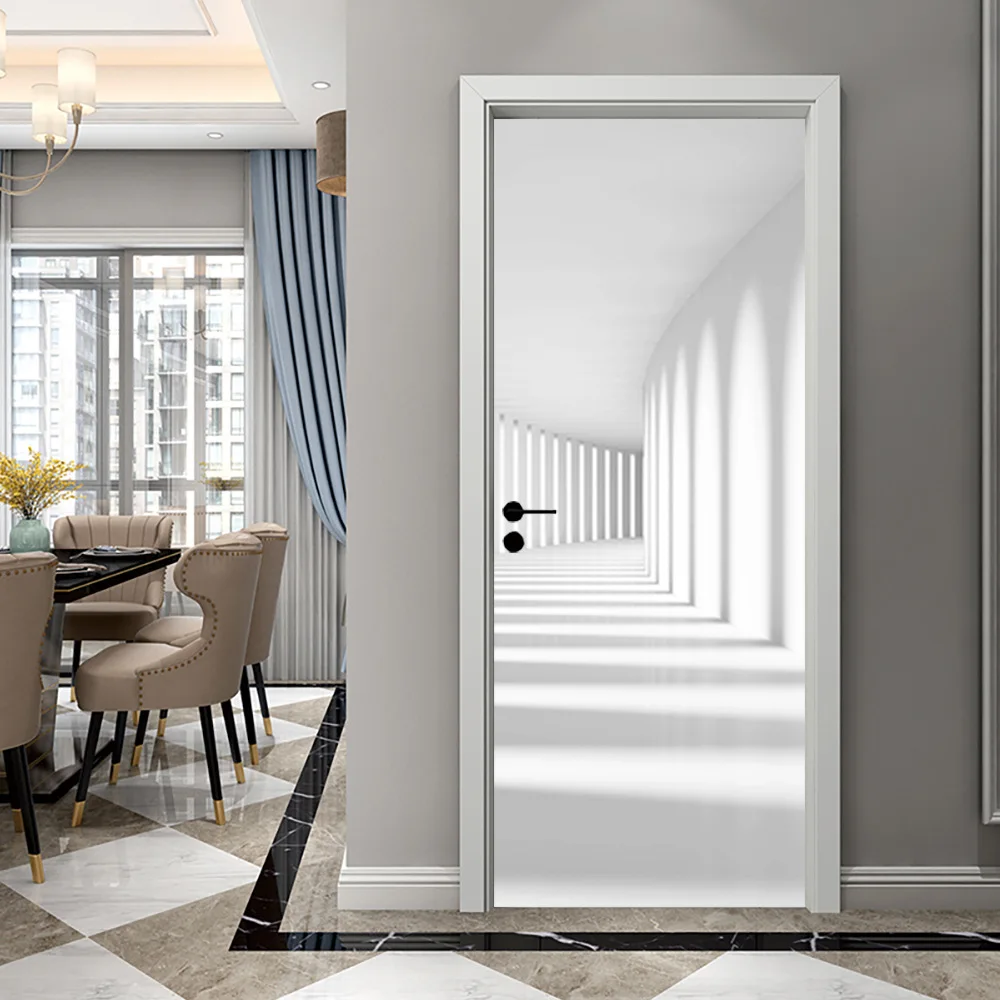 

Modern Door Sticker Abstract Deep White Corridor 3D Waterproof Self-Adhesive Wallpaper Living Room Art Door Decals Mural Poster