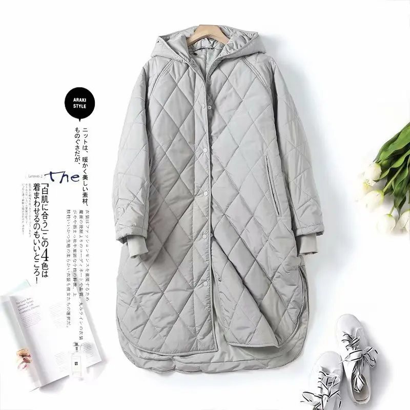 Winter Womens Coat Long Hooded Long-sleeved Single-breasted Loose Warm Fashion Cotton-padded Jacket Women