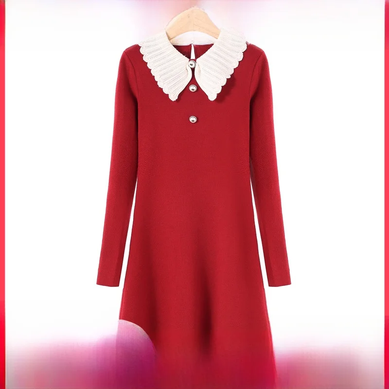 699 43 2% шерсть [Na] Зимняя одежда Трикотажное платье с воротником соответствующего