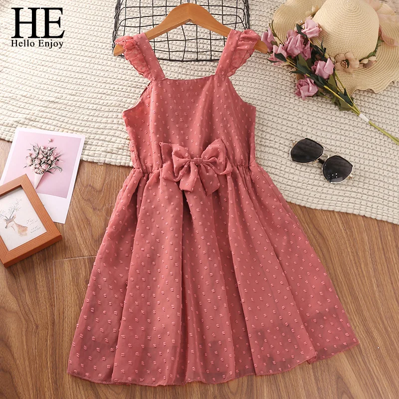 

HE Hello Enjoy Casual Baby Girls Dresses Summer Solid Color Dress Teens Girl Princess Party Vestidos Cute Mesh Kids Clothes 4-13